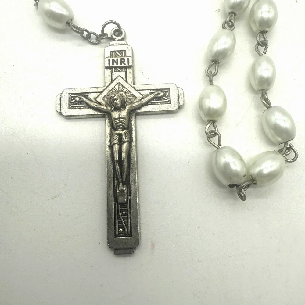 Fatima Catholic Rosary Plastic Beads Silvertone Crucifix‎ Relic Medal Our Lady